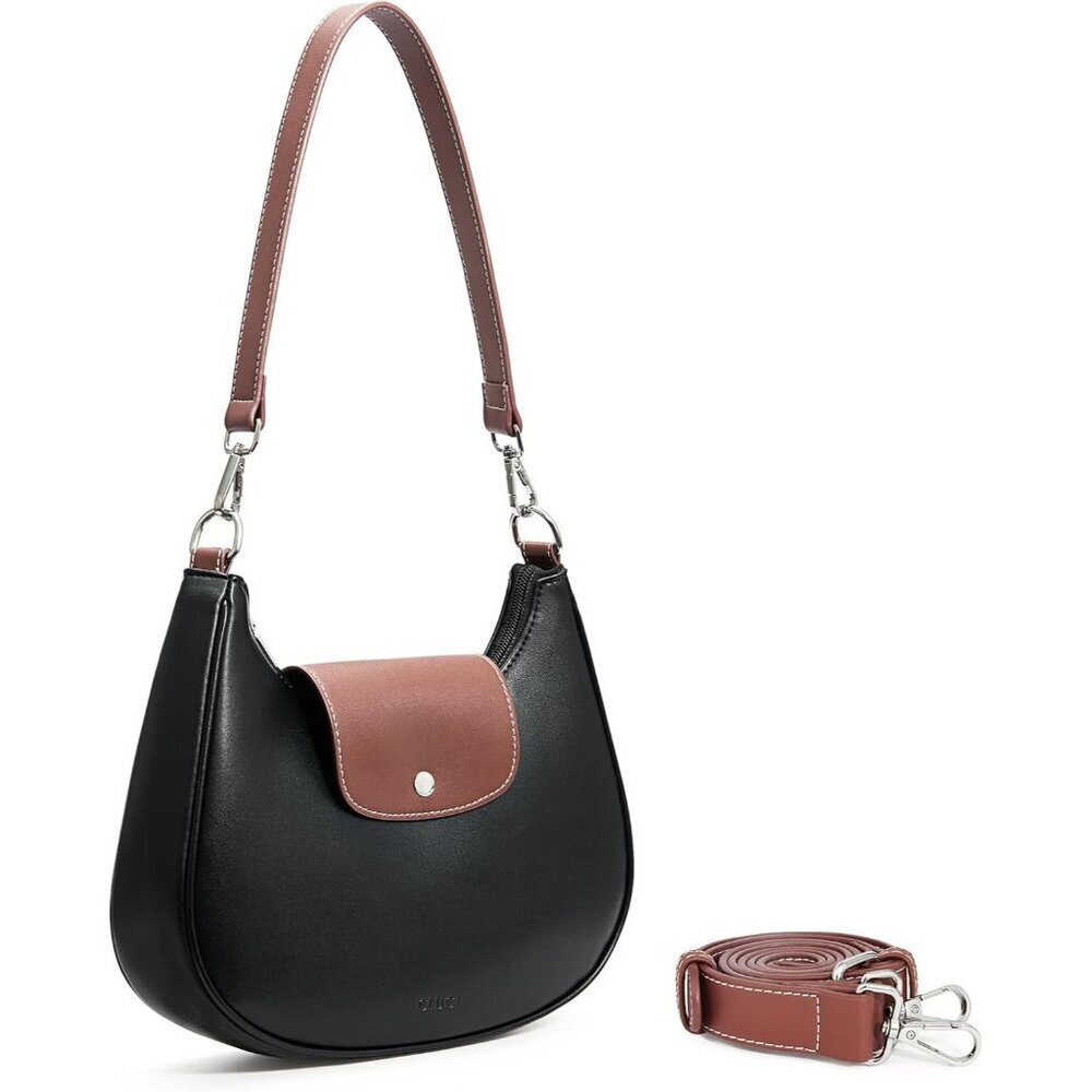 Crescent Black Vegan Leather Shoulder Bag for Women - Anti Theft Crossbody Hobo - Picture 7 of 7